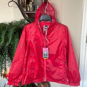 Brand New Joules Waterproof Breathable Rain Coat Zippered Jacket Red Dogs Hood